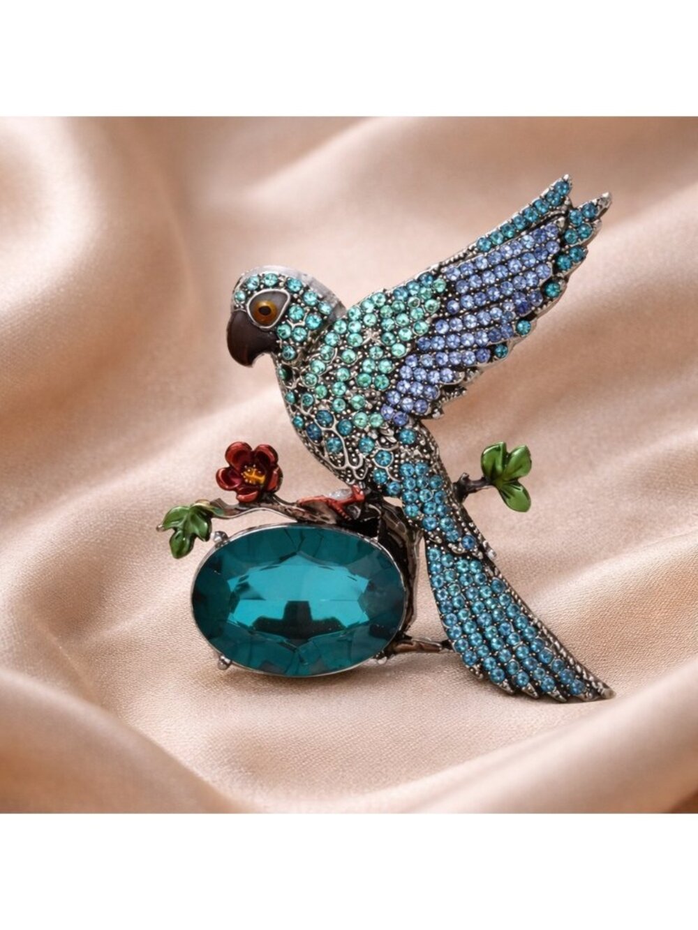 Blue Parrot Crystal Diamond Brooch